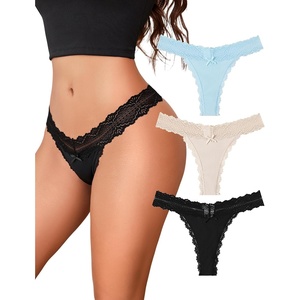 Avidlove Women’s Underwear Lace Waist Thongs Ribbed Sexy T Back Panties(Black/Nude/Light Blue)