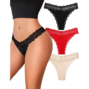 Avidlove Women’s Underwear Lace Waist Thongs Ribbed Sexy T Back Panties(Black/Nude/Red)