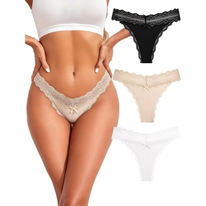 Avidlove Women’s Underwear Lace Waist Thongs Ribbed Sexy T Back Panties(Black/Nude/Whiet)