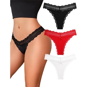 Avidlove Women’s Underwear Lace Waist Thongs Ribbed Sexy T Back Panties(Black/Red/Whiet)