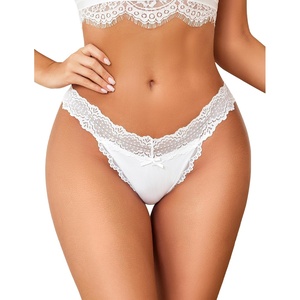 Avidlove Women’s Underwear Lace Waist Thongs Ribbed Sexy T Back Panties(White)