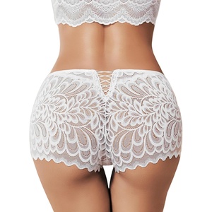 Avidlove Womens Underwear Sexy Boyshorts Panties Lace Full Coverage Boxer Briefs with Criss Cross Back(1 Pack White)