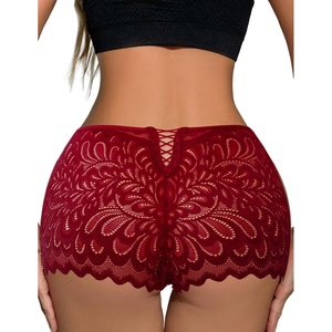 Avidlove Womens Underwear Sexy Boyshorts Panties Lace Full Coverage Boxer Briefs with Criss Cross Back(1 Pack Wine Red)
