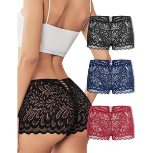 Avidlove Womens Underwear Sexy Boyshorts Panties Lace Full Coverage Boxer Briefs with Criss Cross Back(3 Packs(black/Navy Blue/Dark Red))