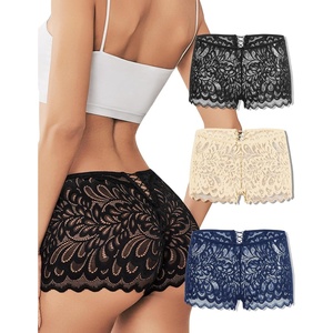 Avidlove Womens Underwear Sexy Boyshorts Panties Lace Full Coverage Boxer Briefs with Criss Cross Back(3 Packs(black/Navy Blue/Wheat))