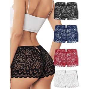 Avidlove Womens Underwear Sexy Boyshorts Panties Lace Full Coverage Boxer Briefs with Criss Cross Back(4 Packs(black/Dark Red/Navy Blue/White))