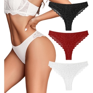 Avidlove Womens Underwear Sexy Lace Panties Cheeky No Show Bikini Panty(Black+white+wine Red)