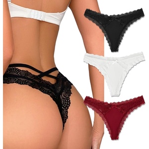 Avidlove Womens Underwear Sexy Lace Thongs Criss Cross Back Bikini Panties | Lace & mesh lingerie panties 1-3 Packs,skin-friendly cotton crotch,cute bow,breathable & comfortable for daily wear(Black+white+wine Red)