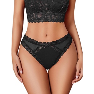 Avidlove Womens Underwear Sexy Lace Thongs Criss Cross Back Bikini Panties | Lace & mesh lingerie panties 1-3 Packs,skin-friendly cotton crotch,cute bow,breathable & comfortable for daily wear(Black)