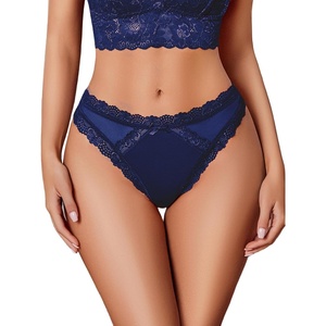 Avidlove Womens Underwear Sexy Lace Thongs Criss Cross Back Bikini Panties | Lace & mesh lingerie panties 1-3 Packs,skin-friendly cotton crotch,cute bow,breathable & comfortable for daily wear(Navy Blue)