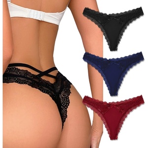 Avidlove Womens Underwear Sexy Lace Thongs Criss Cross Back Bikini Panties | Lace & mesh lingerie panties 1-3 Packs,skin-friendly cotton crotch,cute bow,breathable & comfortable for daily wear(Black+wine Red+navy Blue)