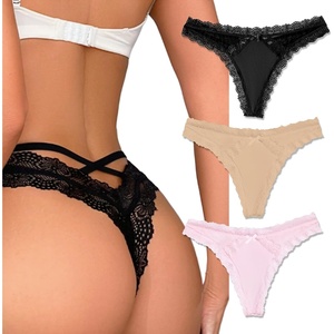 Avidlove Womens Underwear Sexy Lace Thongs Criss Cross Back Bikini Panties | Lace & mesh lingerie panties 1-3 Packs,skin-friendly cotton crotch,cute bow,breathable & comfortable for daily wear(Black+wheat+pink)