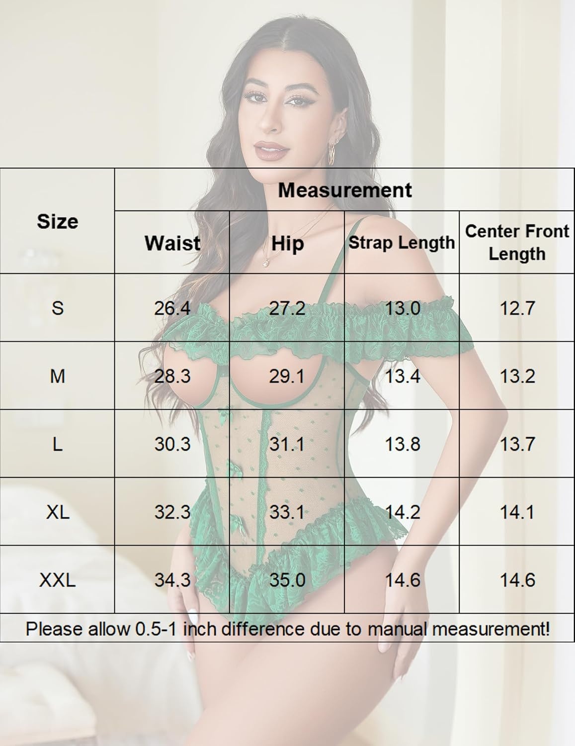 image:imageAvidlove Lingerie for Women V Neck One Piece Bodysuit Lace Ruffle Babydoll Off Shoulder Rave OutfitsGreen