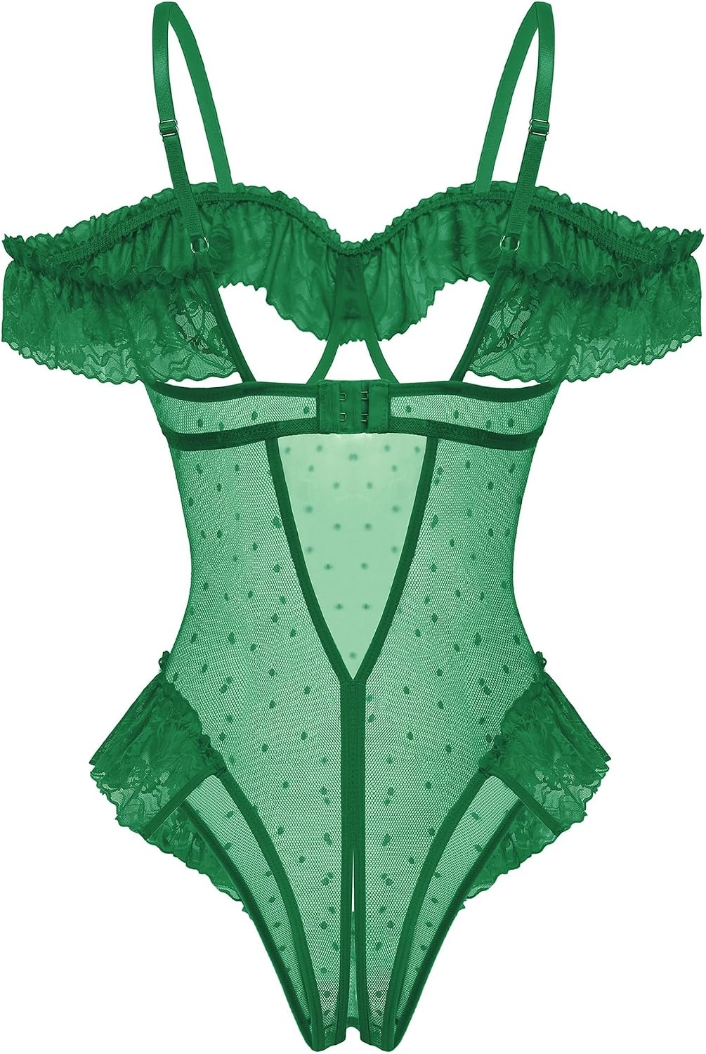 image:imageAvidlove Lingerie for Women V Neck One Piece Bodysuit Lace Ruffle Babydoll Off Shoulder Rave OutfitsGreen