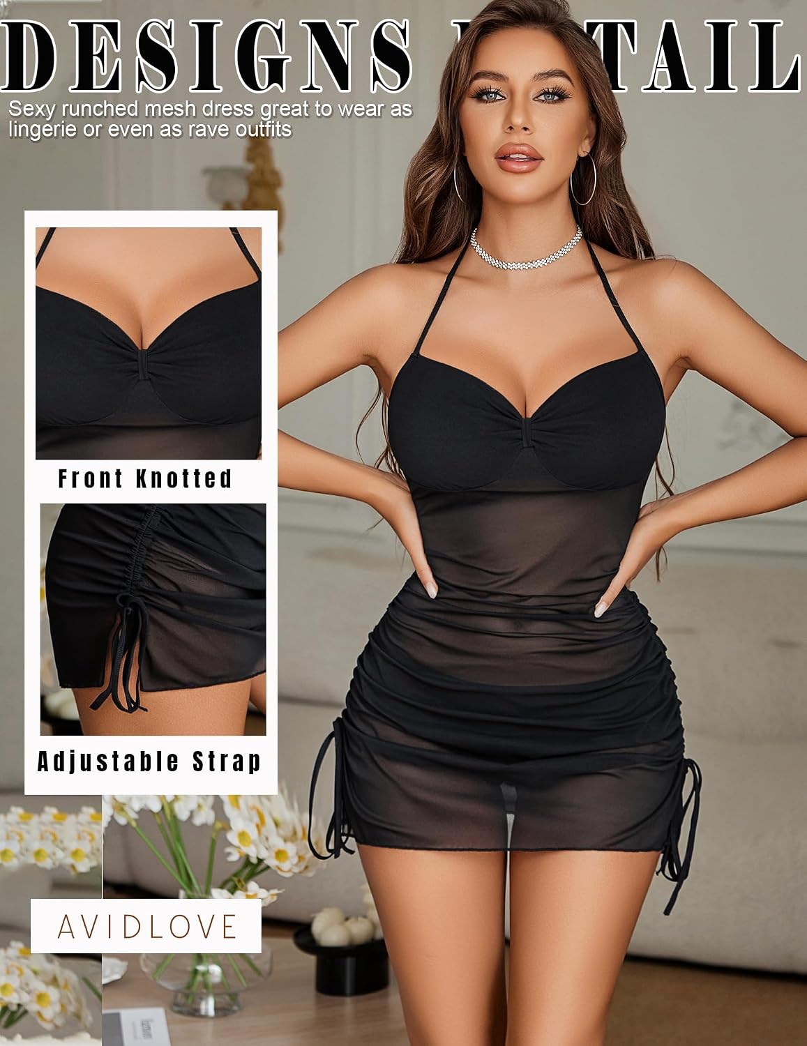image:imageAvidlove Womens Sexy Bodycon Corset Mini Dresses V Neck Ruched Sleeveless Club Party Short Dress SXXLBlack