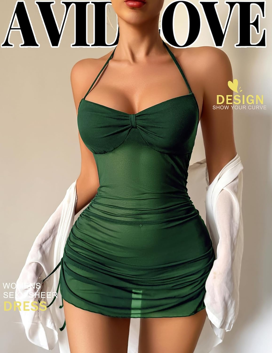 image:imageAvidlove Womens Sexy Bodycon Corset Mini Dresses V Neck Ruched Sleeveless Club Party Short Dress SXXLGreen