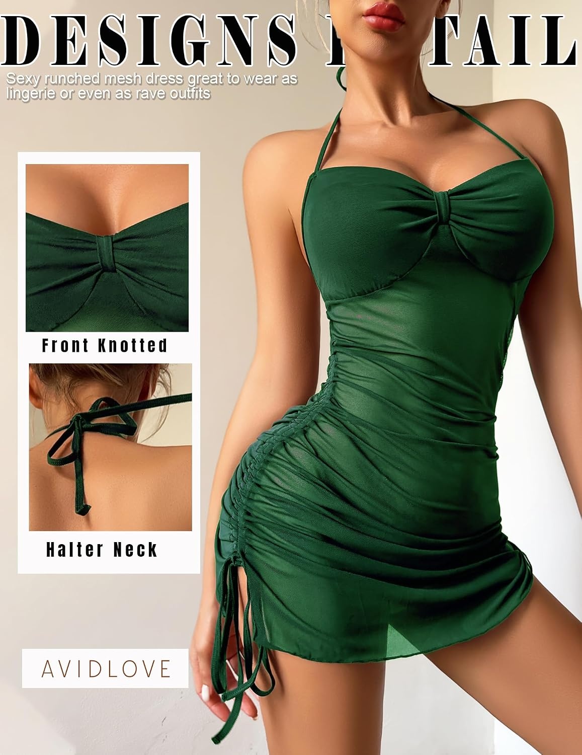 image:imageAvidlove Womens Sexy Bodycon Corset Mini Dresses V Neck Ruched Sleeveless Club Party Short Dress SXXLGreen