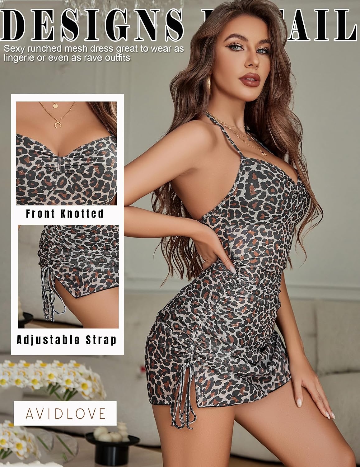 image:imageAvidlove Womens Sexy Bodycon Corset Mini Dresses V Neck Ruched Sleeveless Club Party Short Dress SXXLLeopard