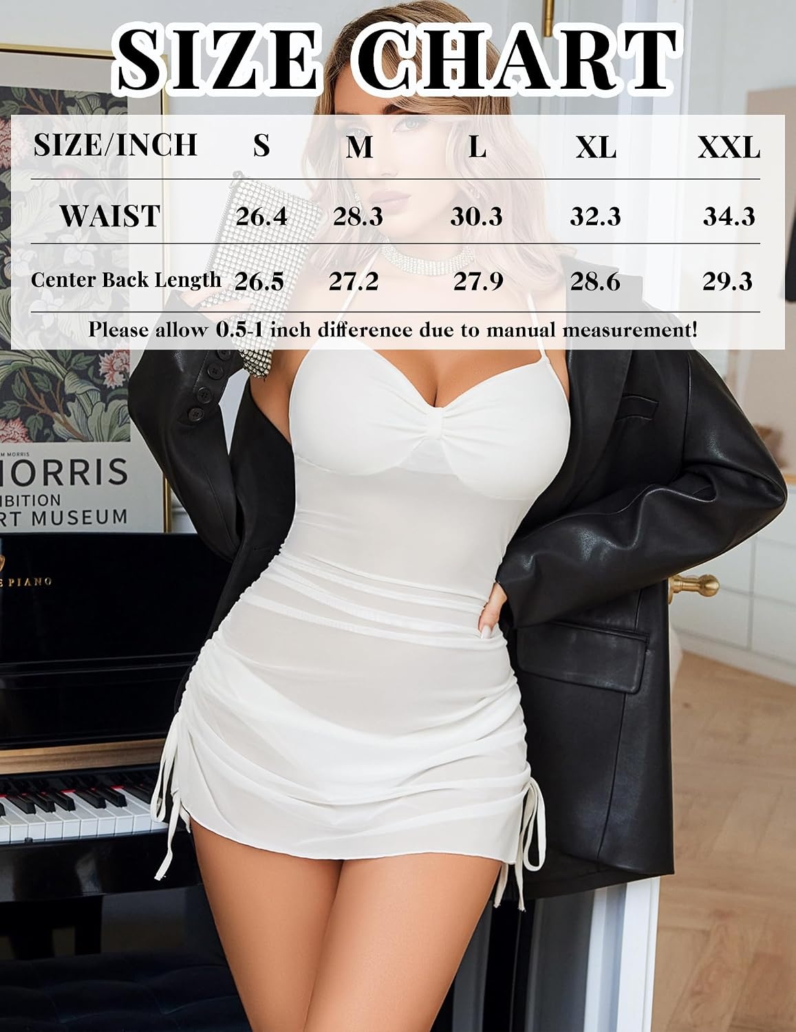image:imageAvidlove Womens Sexy Bodycon Corset Mini Dresses V Neck Ruched Sleeveless Club Party Short Dress SXXLWhite
