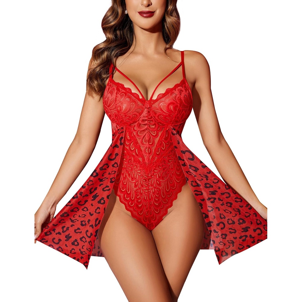 image:imageAvidlove Babydoll Lingerie for Women Floral Snap Crotch Teddy Chemise Nightie Lace NightgownPattern An23