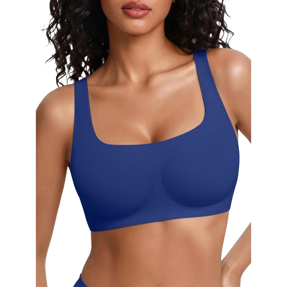 image:imageAvidlove Bras for Women Wireless Comfortable Bra Supportive No Underwire Bras Tshirt Push Up Bralettes Jelly Dot Seamless BraDark Blue