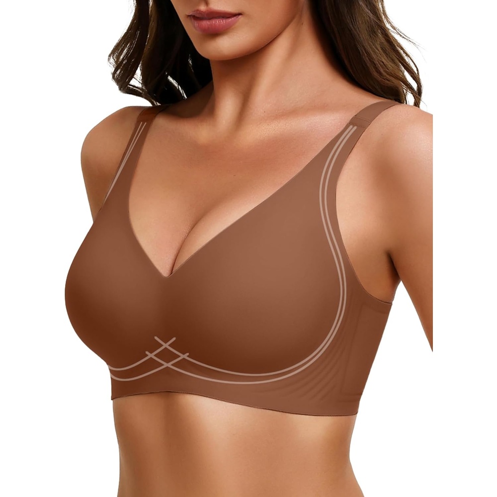 image:imageAvidlove Jelly Bras for Women No Underwire Seamless Push Up Bralettes Deep V Comfort Bra Full Coverage T Shirt Everyday BrasBrown
