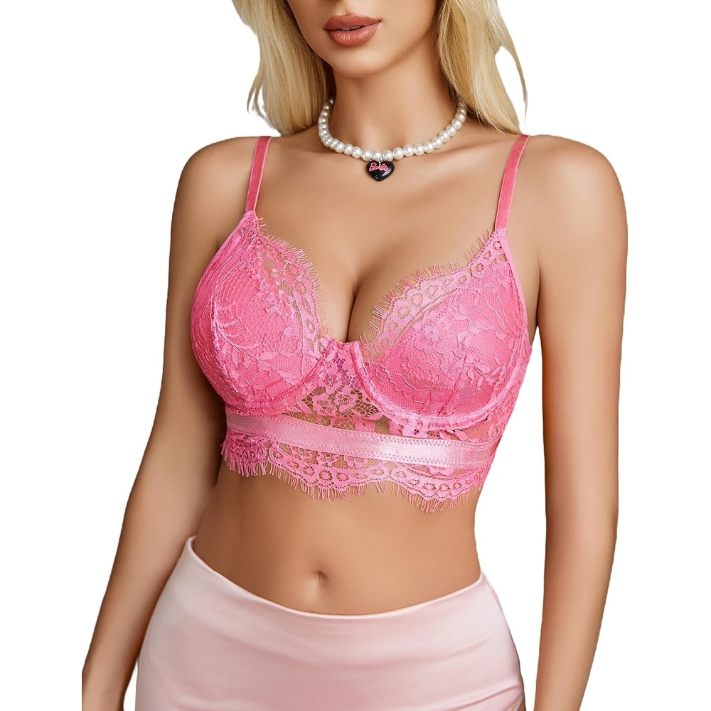 image:imageAvidlove Lace Bralettes for Women Y2k Strap Bustier Cami Top V Neck Camisole LingeriePeach Pink
