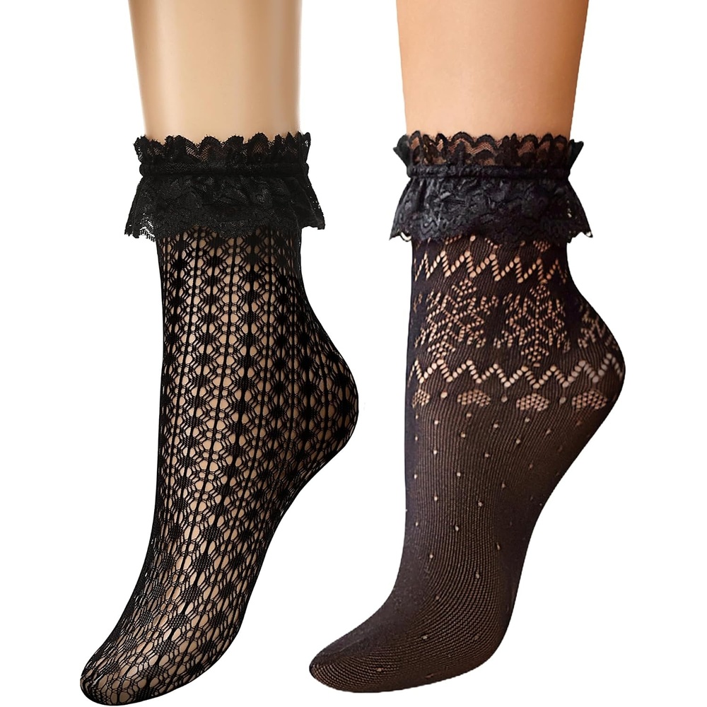 image:imageAvidlove Lace Ruffle Frilly Socks for Women  Fashion Ladies Princess Lace Ankle SocksBlack32 Pairs