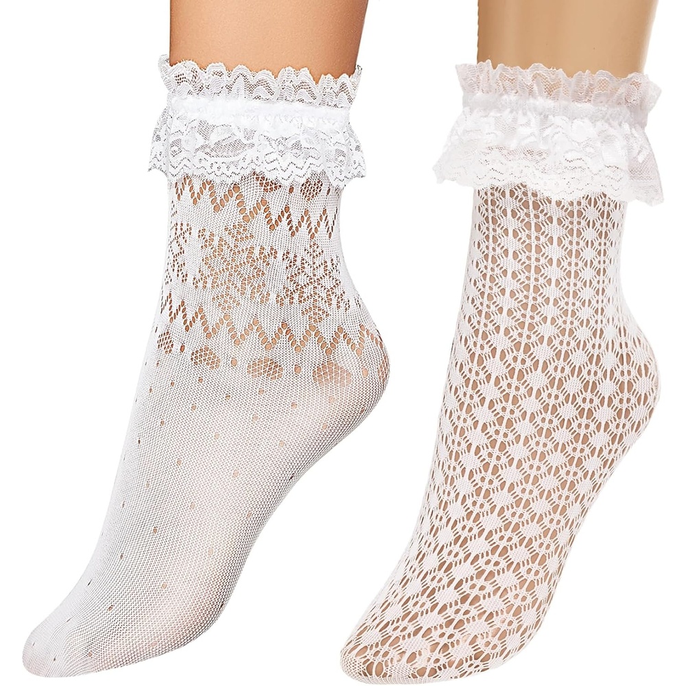 image:imageAvidlove Lace Ruffle Frilly Socks for Women  Fashion Ladies Princess Lace Ankle SocksWhite32 Pairs