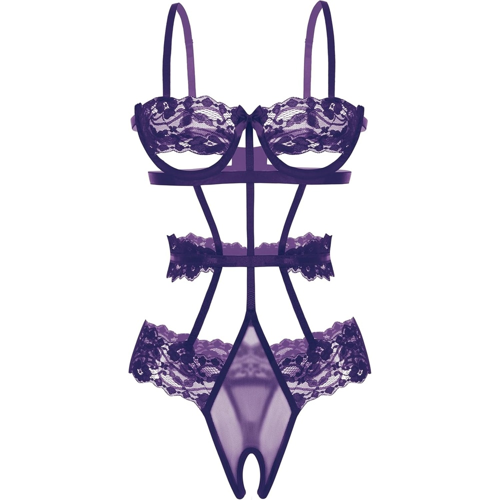 image:imageAvidlove Lingerie For Women Lace Bodysuit Strappy Underwired Babydoll Sleepwear One Piece Body SuitPurple