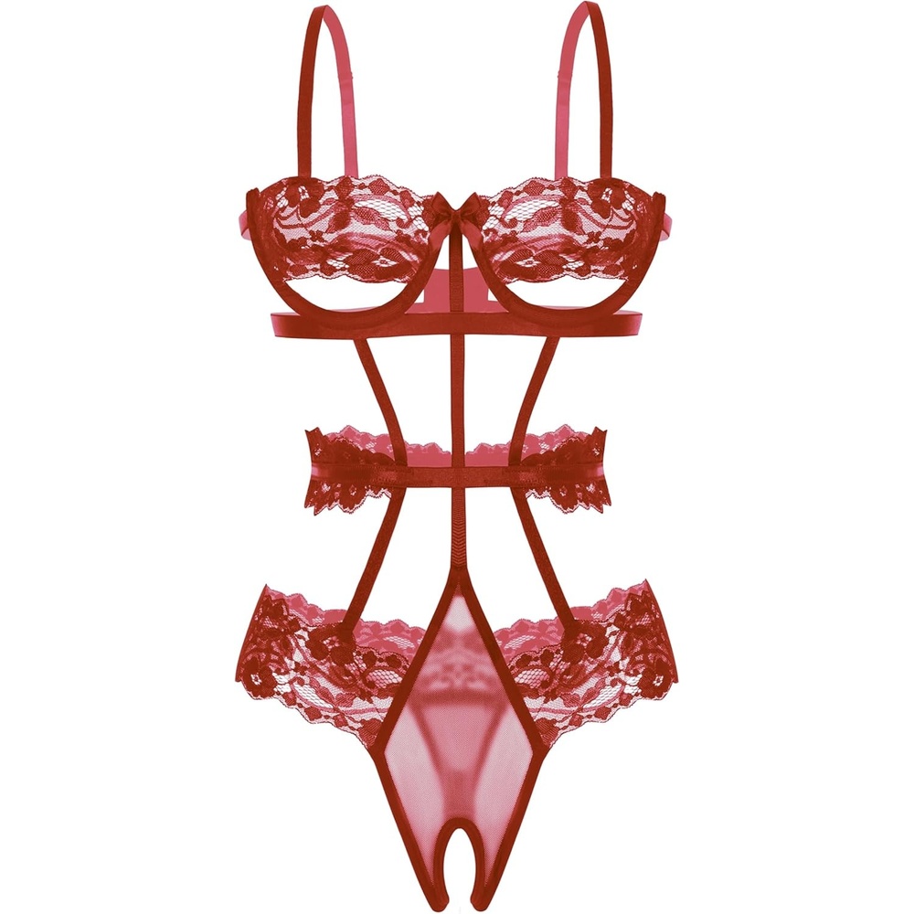 image:imageAvidlove Lingerie For Women Lace Bodysuit Strappy Underwired Babydoll Sleepwear One Piece Body SuitWine Red