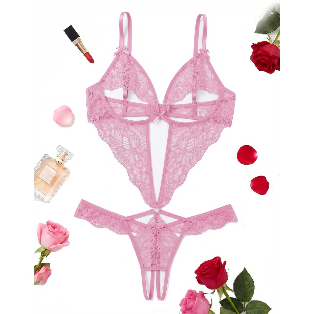 image:imageAvidlove Lingerie for Women Sexy One Piece Lace Babydoll Bodysuit Deep V Teddy LingeriePeach Pink