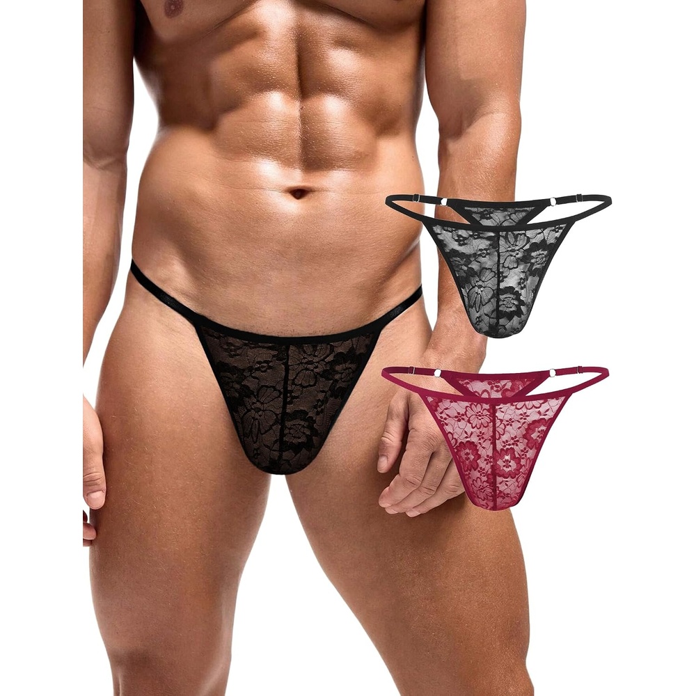 image:imageAvidlove Mens Lace Thong Sexy Low Rise Tback Gstring Comfortable Mens Thong Underwear 14 PackWine Redblack