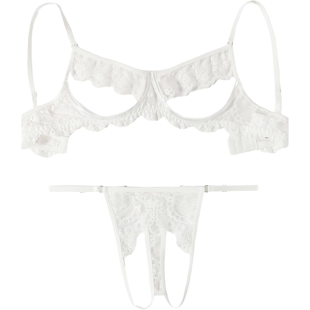 image:imageAvidlove Sexy Floral Lace Cutout Lingerie Set for Women Bra Panty 2 Piece Sheer Lingerie Set OutfitsWhite