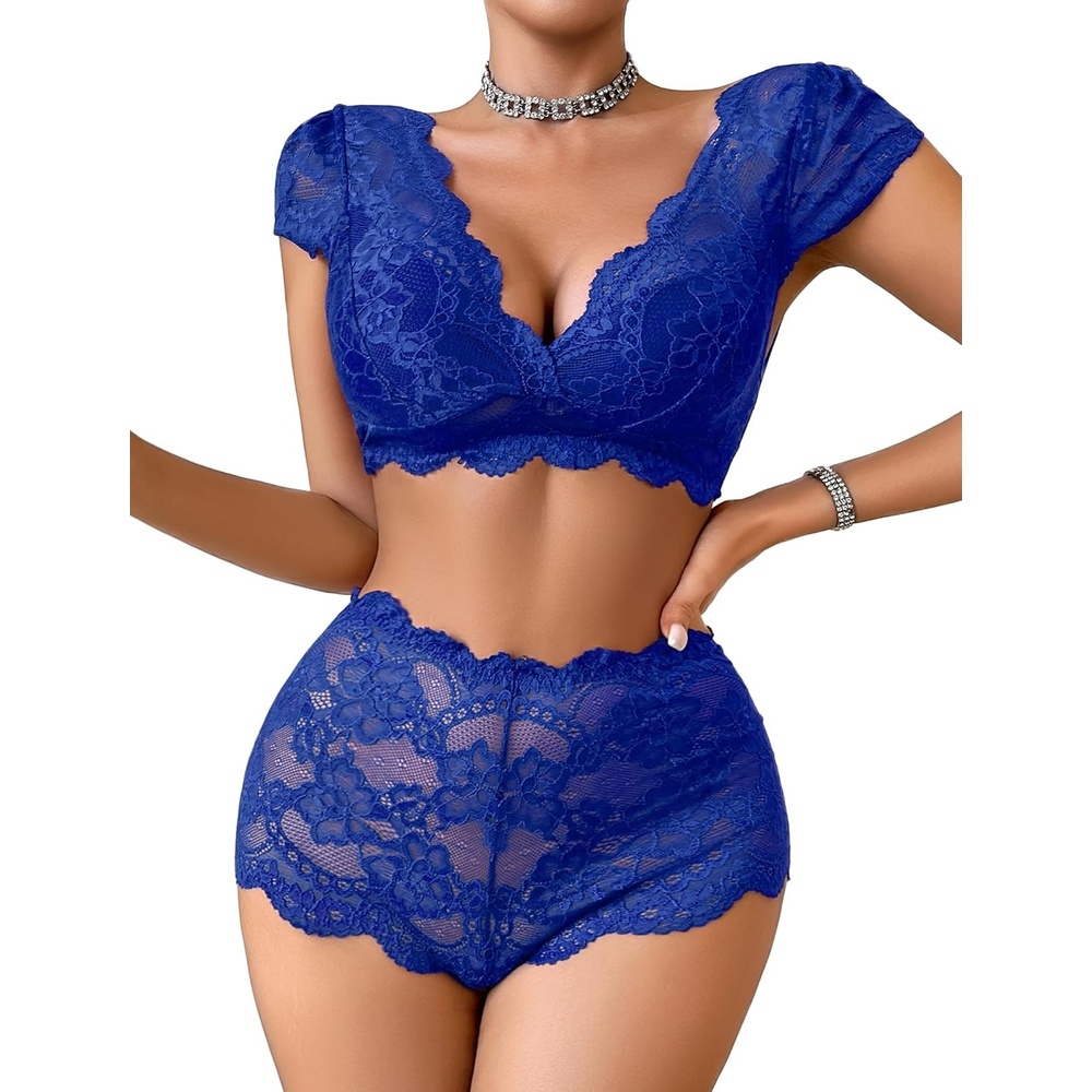 image:imageAvidlove Sexy Lingerie Set for Women Lace Bra and Panty Sets Push Up Lace Sheer Set OutfitsBlue