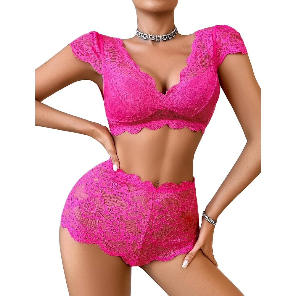 image:imageAvidlove Sexy Lingerie Set for Women Lace Bra and Panty Sets Push Up Lace Sheer Set OutfitsDark Red