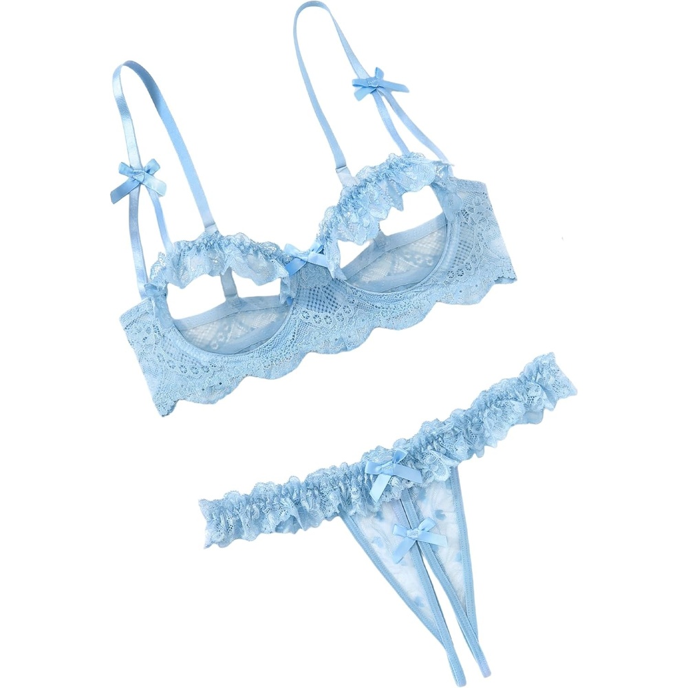 image:imageAvidlove Sexy Lingerie Set for Women Underwire Push Up Lace Bra Panty Lingerie SetLight Blue