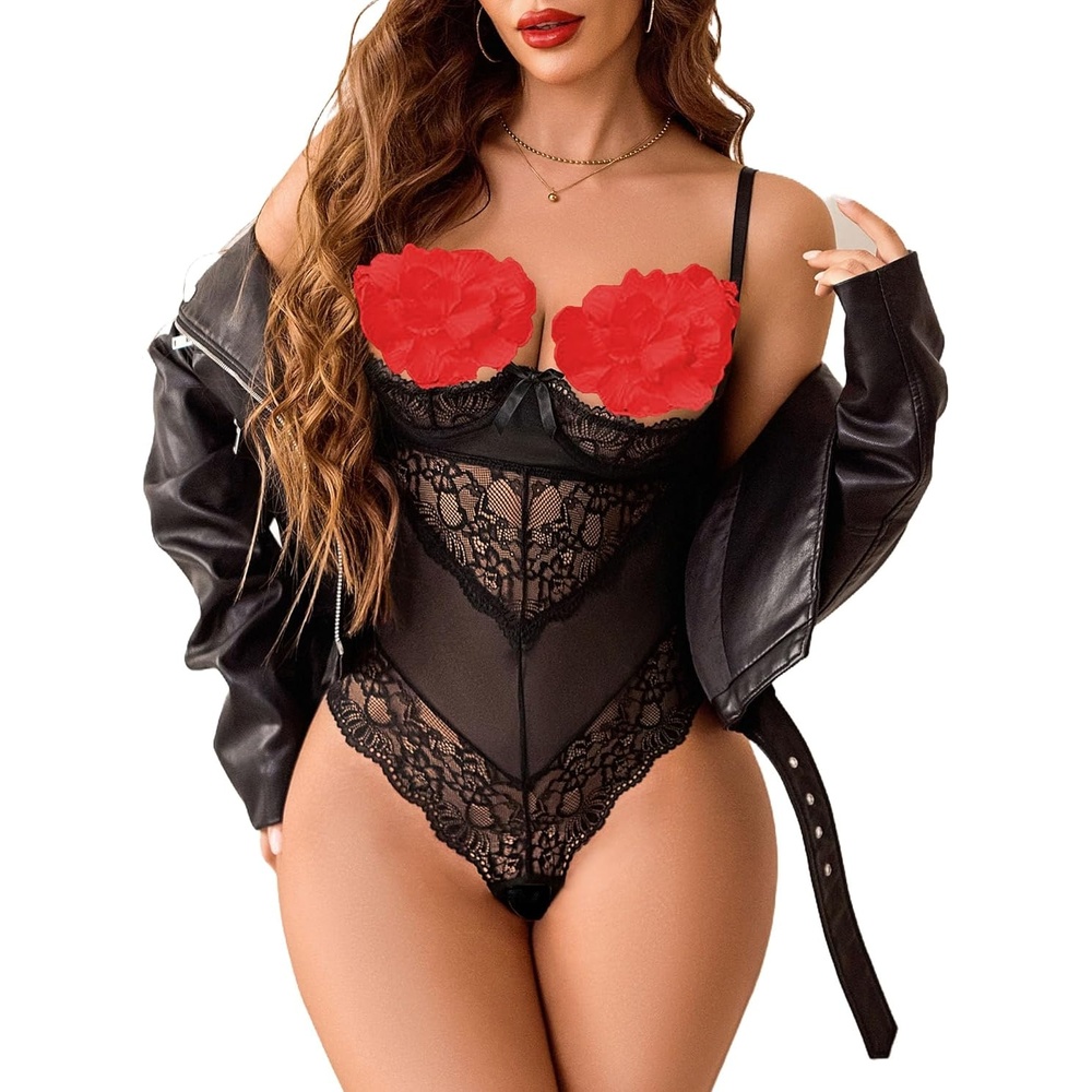 image:imageAvidlove Sexy Lingerie for Women with Underwire Lace Teddy Lingerie Bodysuit One Piece Babydoll NightgownBlack