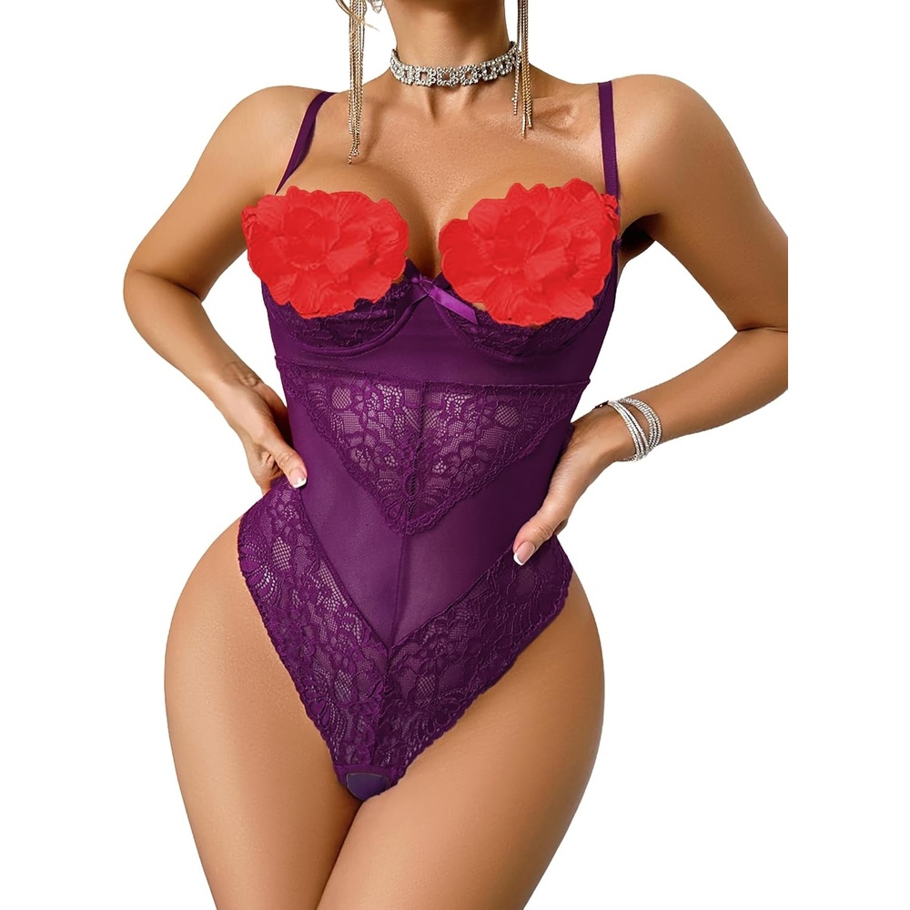 image:imageAvidlove Sexy Lingerie for Women with Underwire Lace Teddy Lingerie Bodysuit One Piece Babydoll NightgownPurple