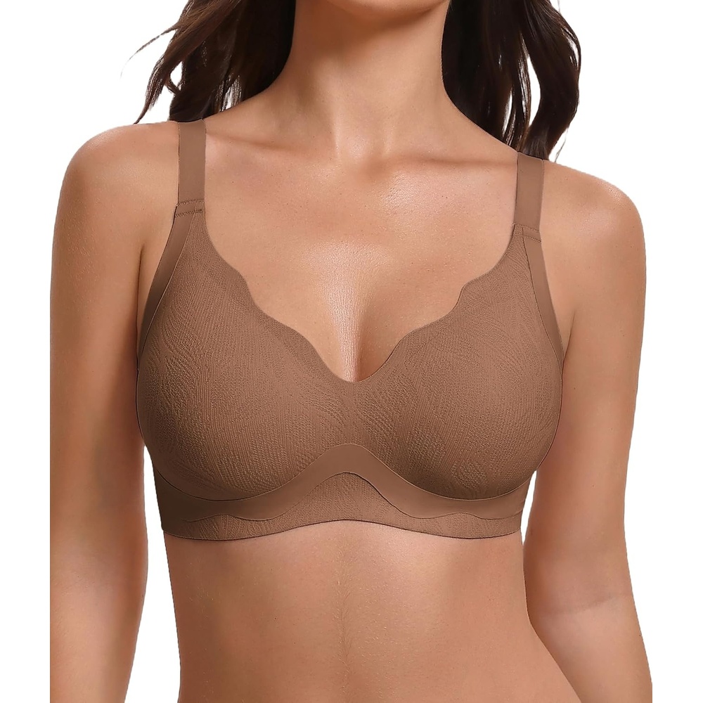 image:imageAvidlove Wireless Bras for Women Comfort Seamless Jelly Bra V Neck T Shirt Bralette Everyday BrasCoffee