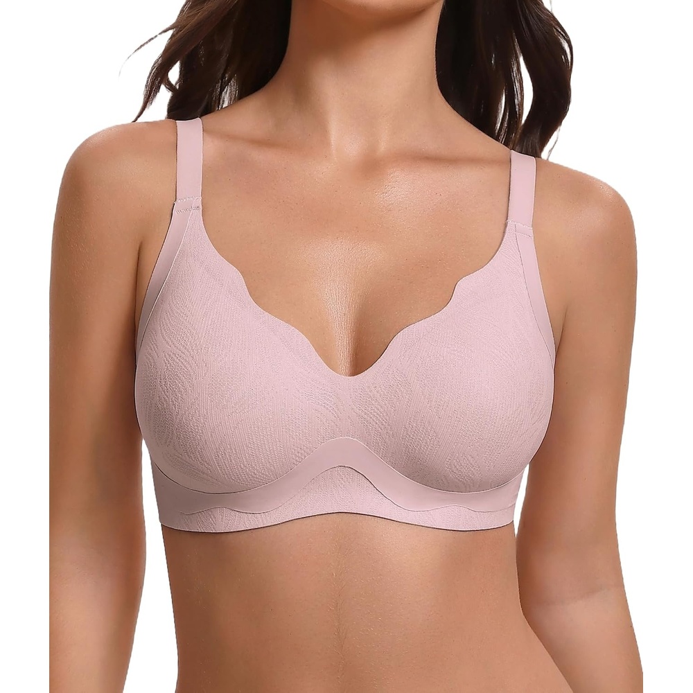 image:imageAvidlove Wireless Bras for Women Comfort Seamless Jelly Bra V Neck T Shirt Bralette Everyday BrasCoupled Pink