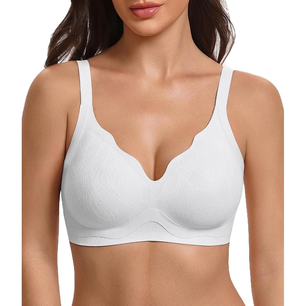 image:imageAvidlove Wireless Bras for Women Comfort Seamless Jelly Bra V Neck T Shirt Bralette Everyday BrasWhite