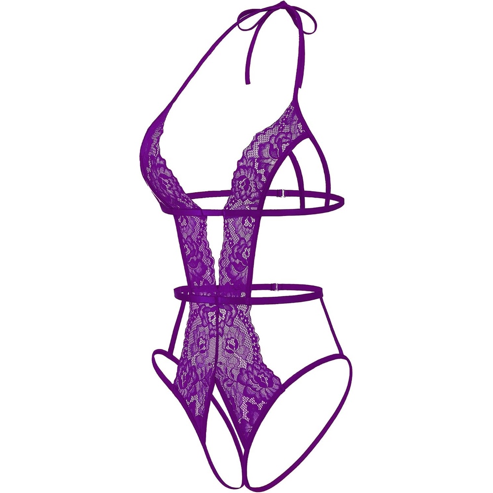 image:imageAvidlove Women Deep V Halter Lingerie Teddy Lace Bodysuit One Piece Babydoll Sexy OutfitPurple