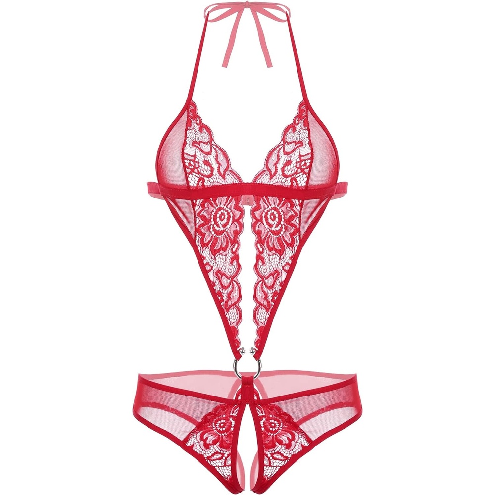 image:imageAvidlove Women Deep V Lingerie Lace Teddy One Piece Babydoll Mini BodysuitWine Red