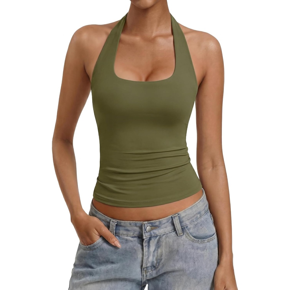 image:imageAvidlove Women Halter Tank Tops Sexy Backless Ruched Fitted Double Lined Going Out Top 2026 SummerGreen