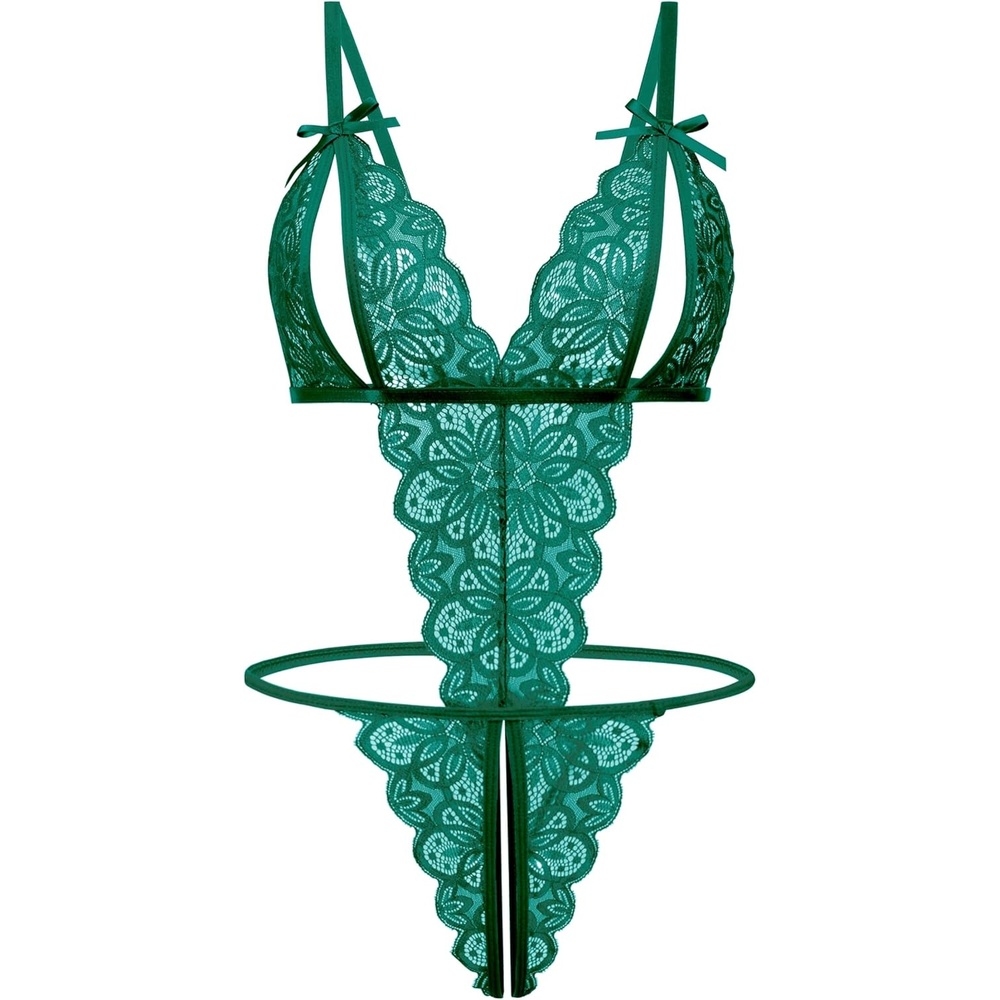 image:imageAvidlove Women Lingeries Deep V Teddy Lingerie Sexy Lace Bodysuit One Piece Mini BabydollBlue Green