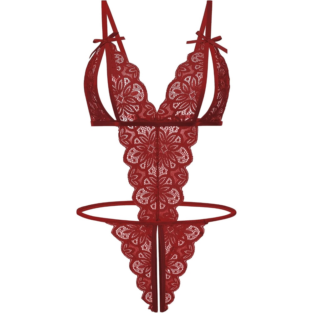image:imageAvidlove Women Lingeries Deep V Teddy Lingerie Sexy Lace Bodysuit One Piece Mini BabydollDark Red