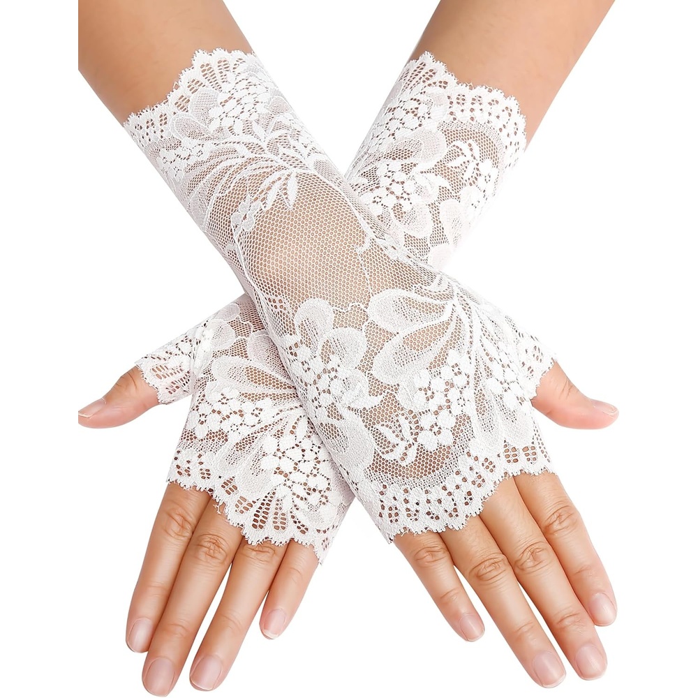 image:imageAvidlove Women Short Lace Glove Fingerless Sunblock Wrist Gloves Gothic  Exquisite Stretch Lace for Allday ComfortPerfect for Opera Evening Wedding Tea Party Prom Cosplay Gothic Clothes 1920sWhite