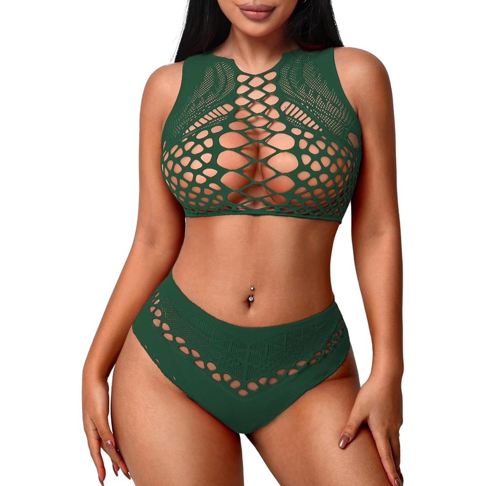 image:imageAvidlove Womens Fishnet Lingerie for Women Sexy Two Piece Lingerie Set Stripper OutfitGreen