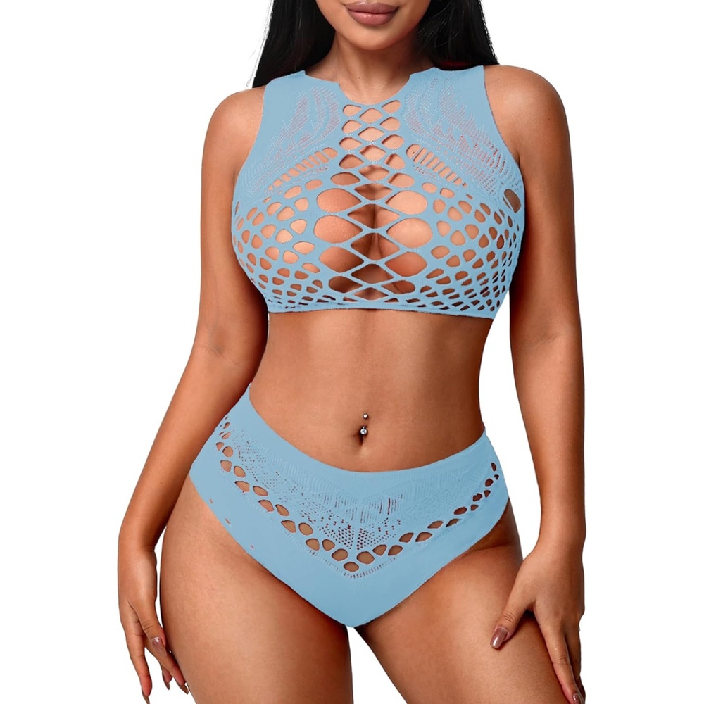 image:imageAvidlove Womens Fishnet Lingerie for Women Sexy Two Piece Lingerie Set Stripper OutfitLight Blue